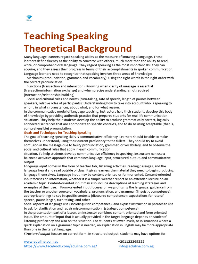 TESOL 150 Teaching Speaking | PDF | Learning | Second Language