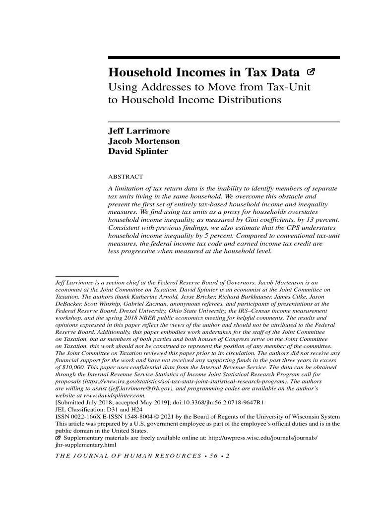 Tax-Based Household Income Analysis | PDF | Income | Taxes