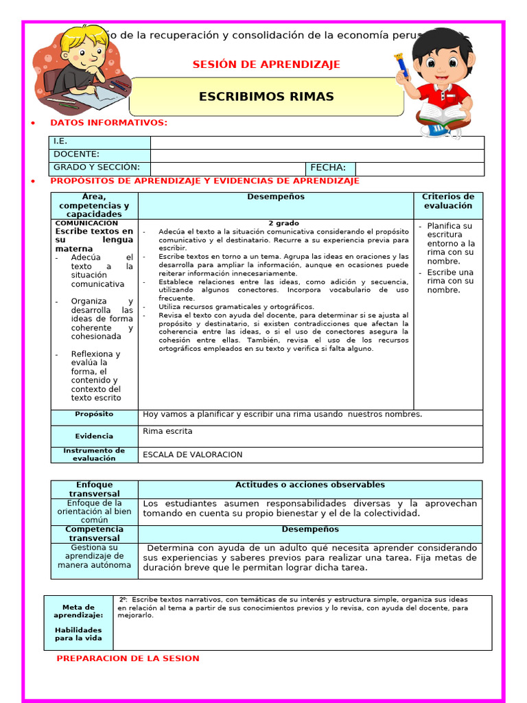 U1 s1 Sesion d3 Com Escribimos Rimas Con Nuestros Nombres Maestras de ...
