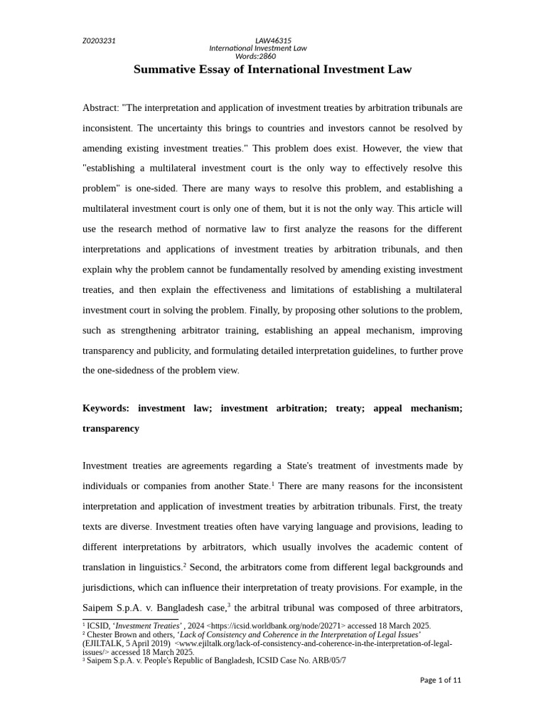 Resolving Inconsistencies in Investment Law | PDF | Arbitration | Treaty