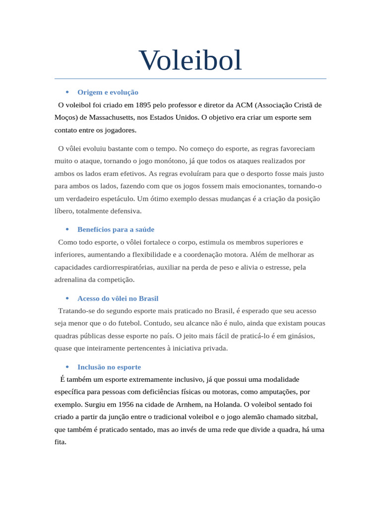 Trabalho de Pesquisa Sobre Voleibol Voleibol (Entrega Dia 01-04-2025) | PDF