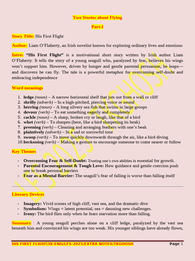 His First Flight Part I Notes Pdf