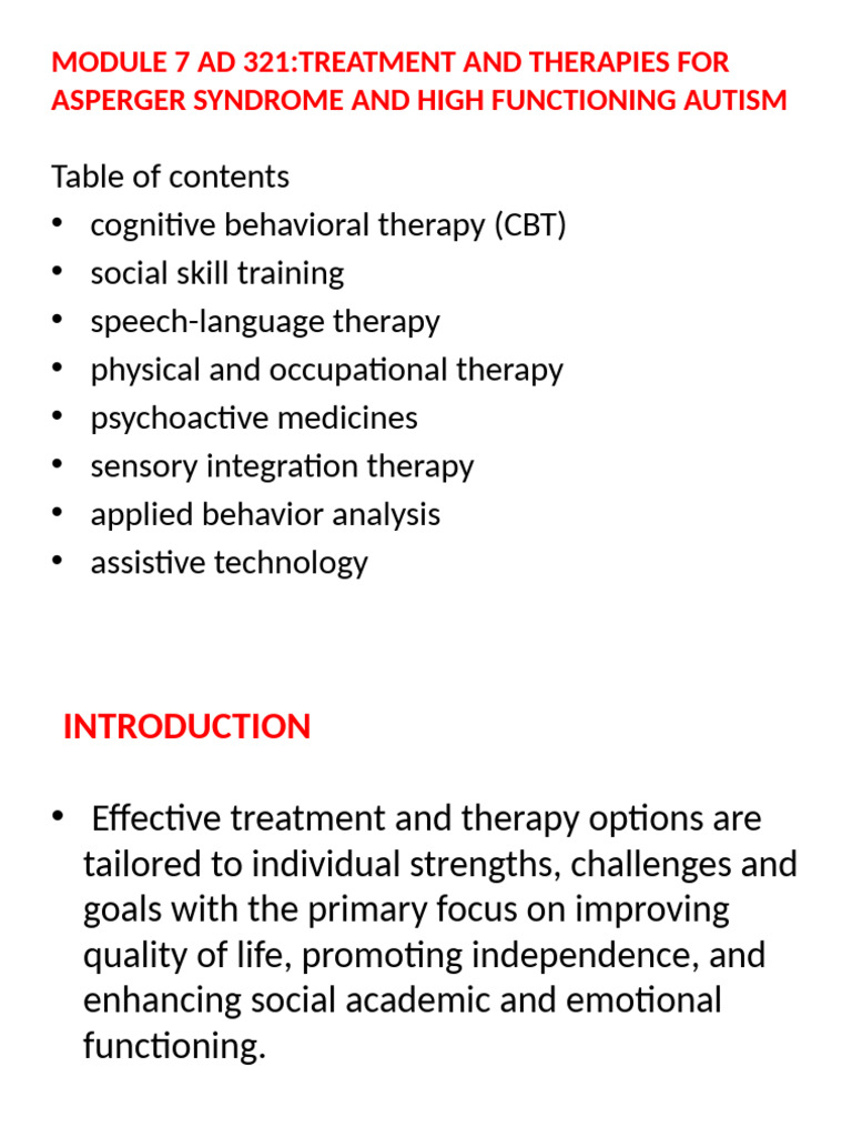 Treatment and Therapies ASD | PDF | Cognitive Behavioral Therapy | Autism