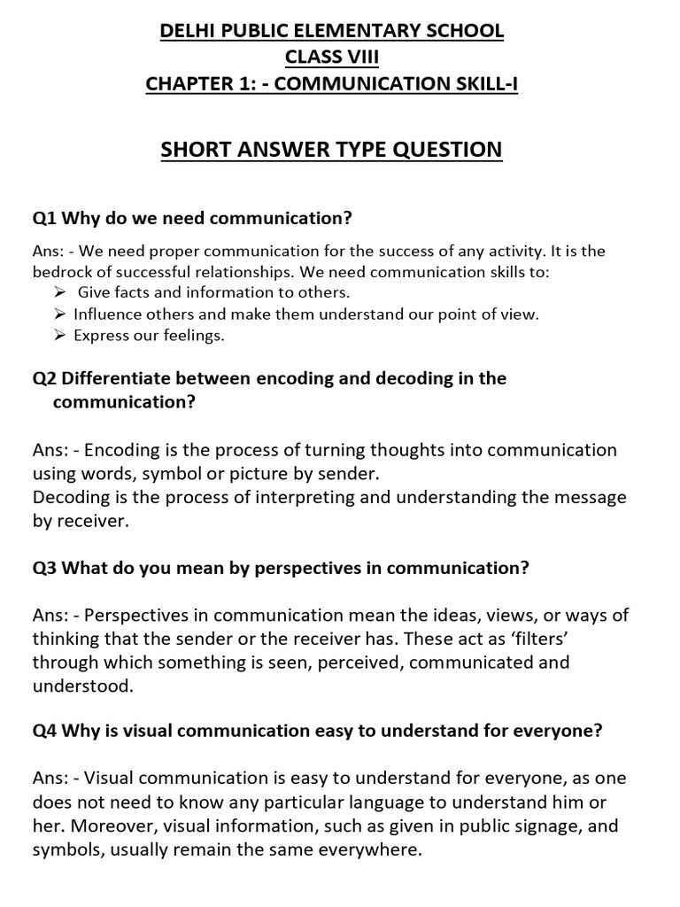 Communication Skills for Class VIII | PDF | Communication | Nonverbal ...