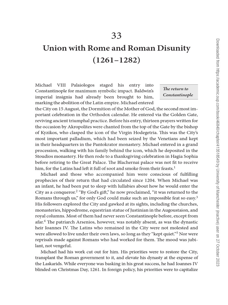 Union With Rome and Roman Disunity (1261-1282) | PDF | Crusades