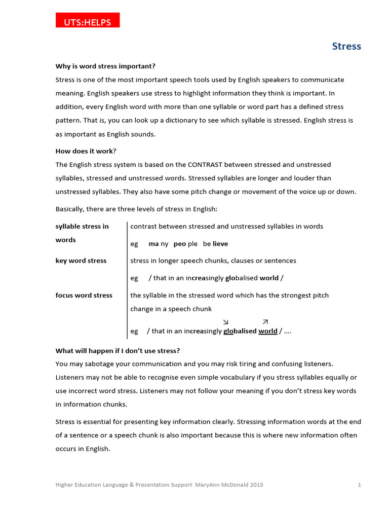 Understanding Word Stress in English | PDF | Stress (Linguistics ...