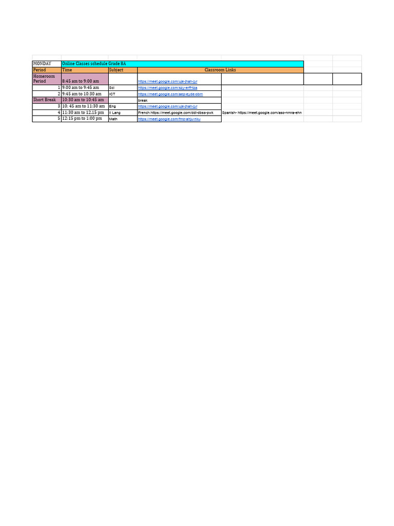 Online Class Links Monday (16-06) PDF | PDF