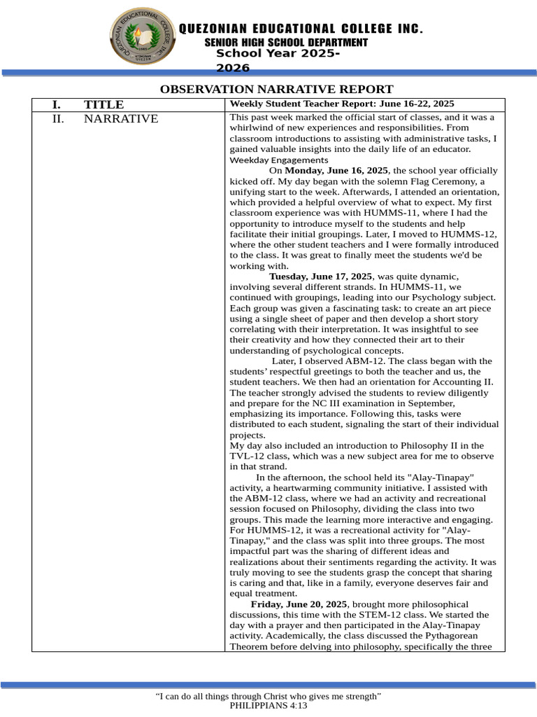 Classroom Observation Report: June 2025 | PDF | Liberal Arts Education ...