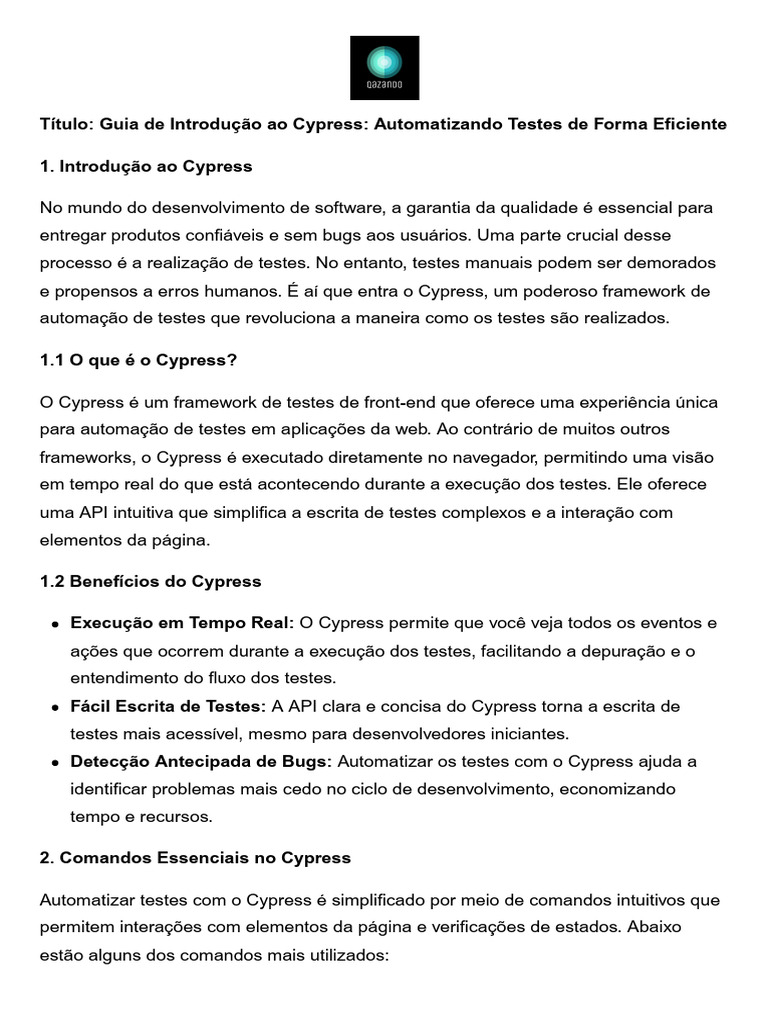 Introdução ao Cypress para Testes Automatizados | PDF | Testes de ...