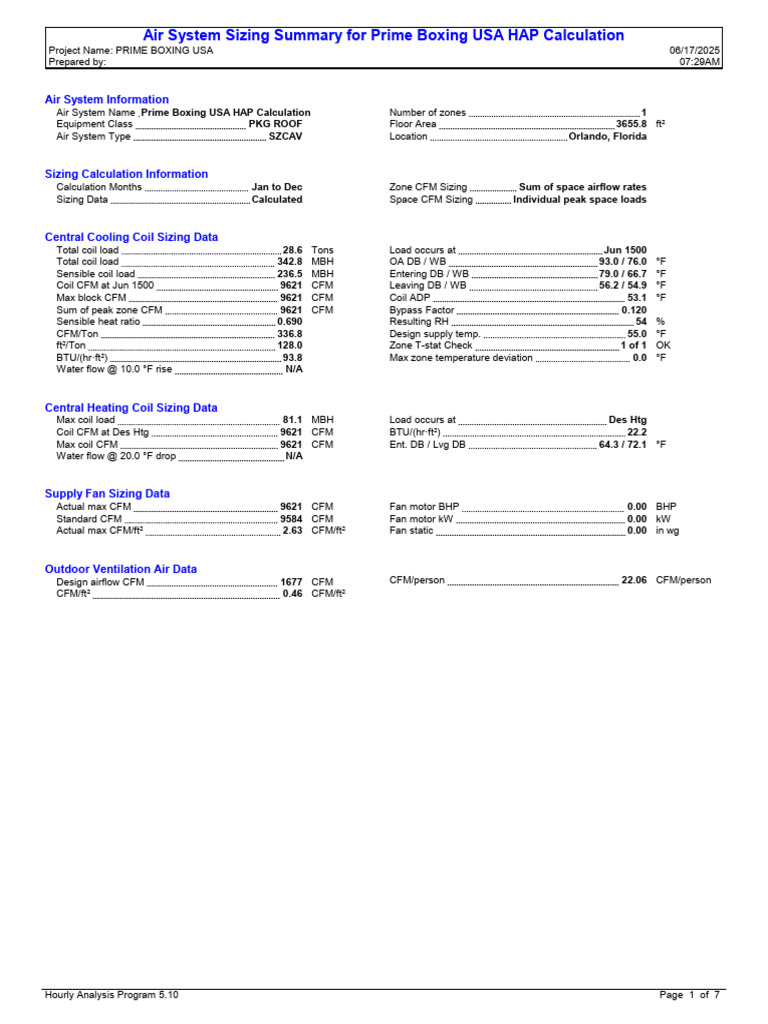 Prime Boxing USA Air System Sizing | PDF | Ventilation (Architecture ...