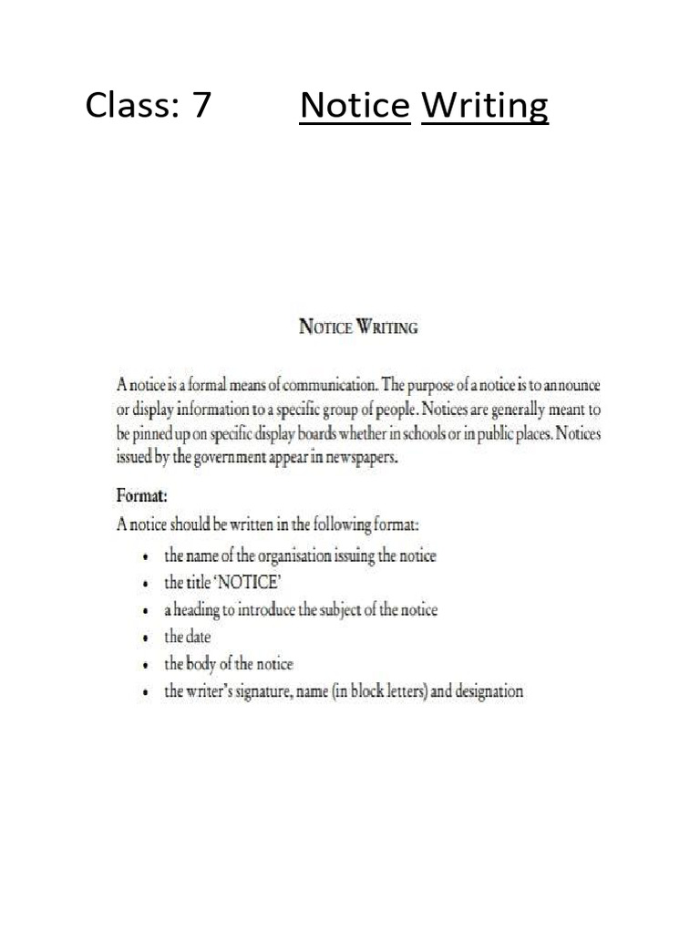 Notice Writing Class 7 | PDF