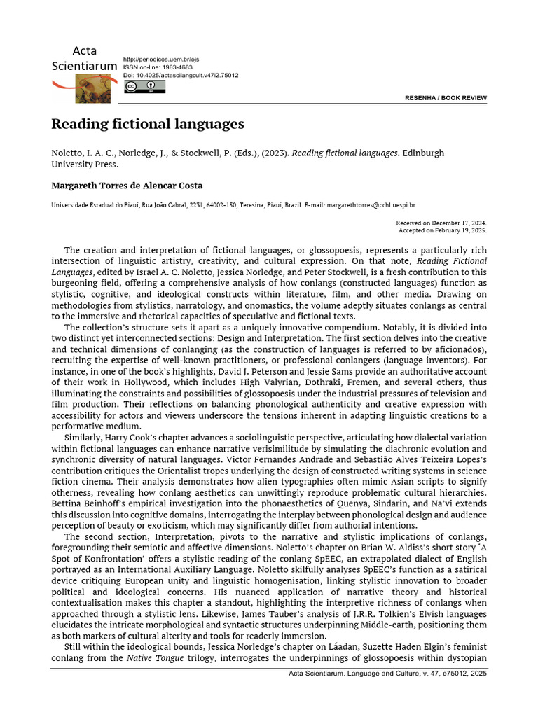 Book Review: Reading Fictional Languages. (2023, Edinburgh University ...