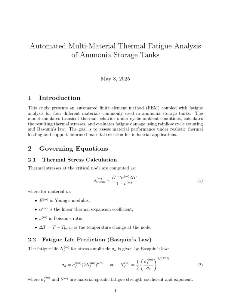 Automated Thermal Fatigue Analysis for Ammonia Tanks | PDF | Fatigue ...