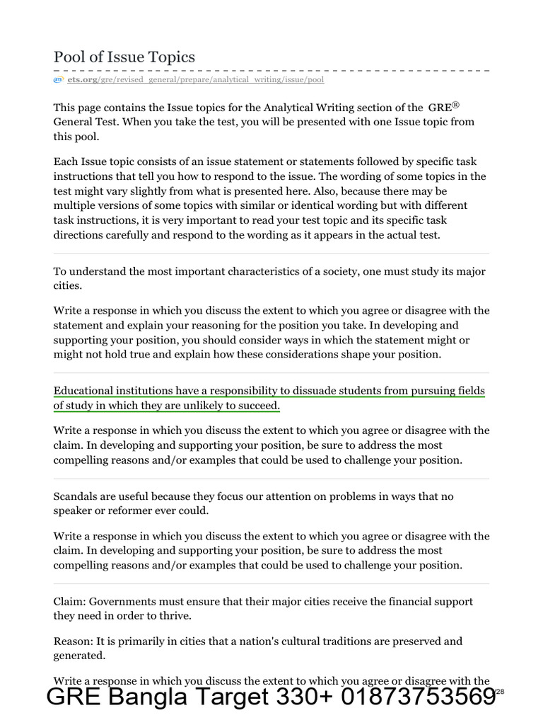 GRE Analytical Writing Issue Pool | PDF | Reason | Policy