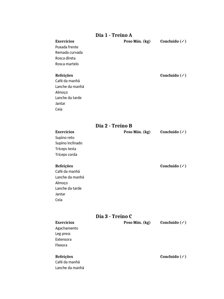 Ficha RPG Treino 30 Dias Com Checkbox | PDF | Refeição | Almoço