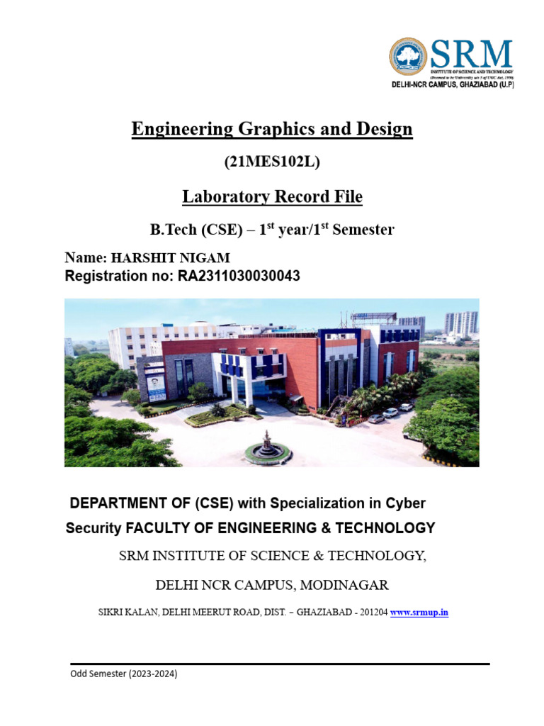Engineering Graphics Lab Record 2023-24 | PDF