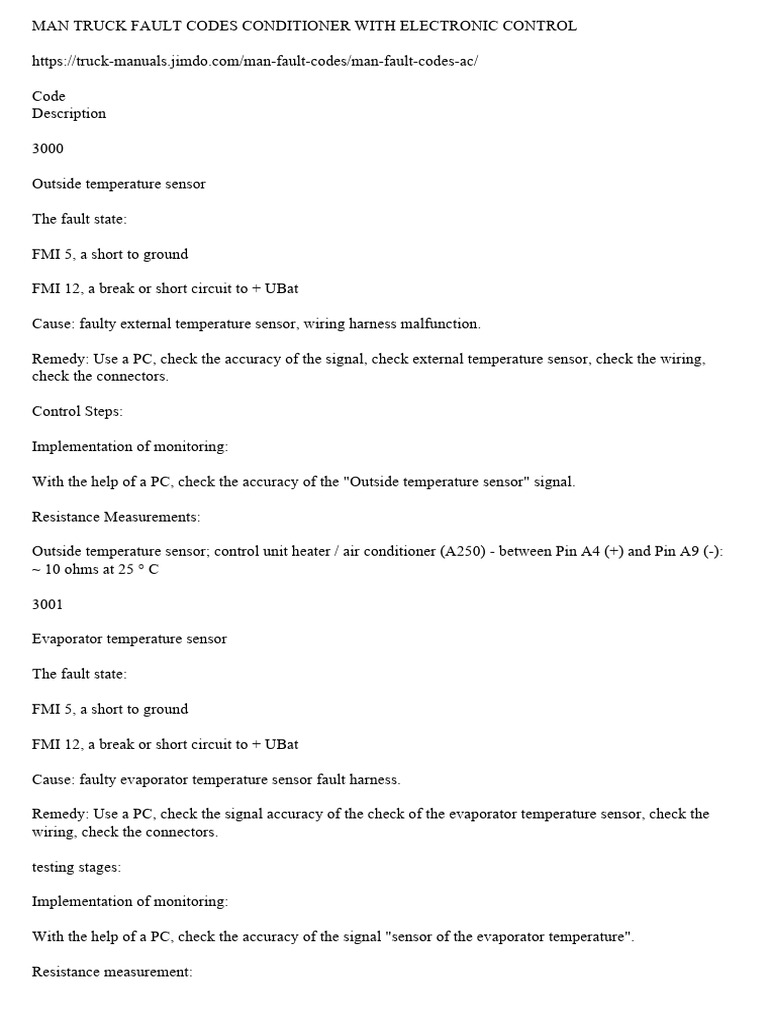 MAN Truck Fault Codes for AC System | PDF | Fuse (Electrical) | Air ...
