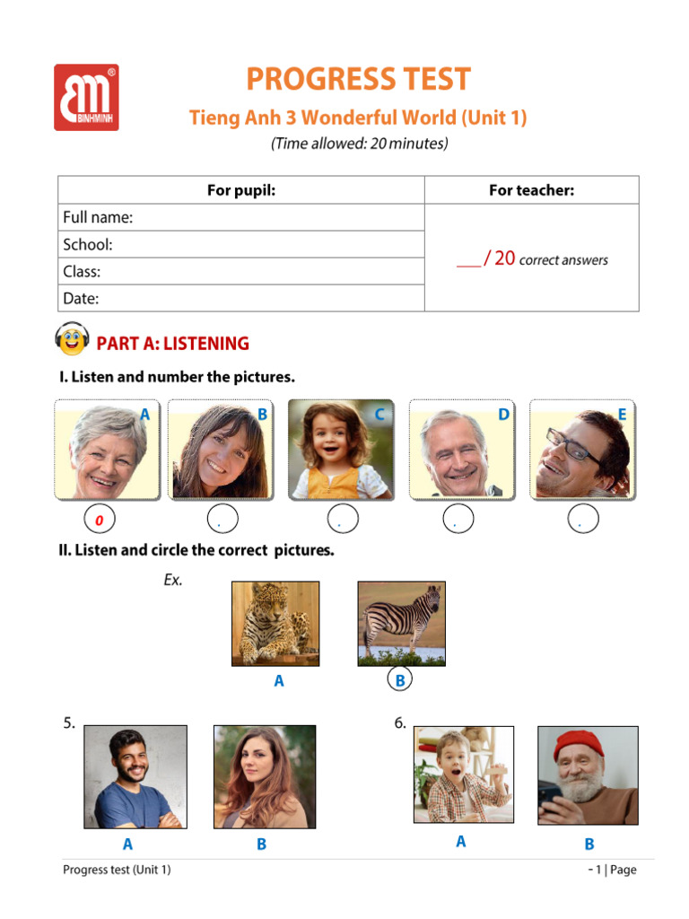 Nice Grade 3 - Progress Test - Unit 1 (Easy) | PDF