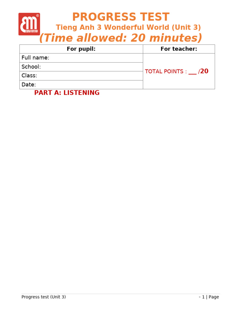 Unit 3 Progress Test for English Learners | PDF | Chess Openings ...