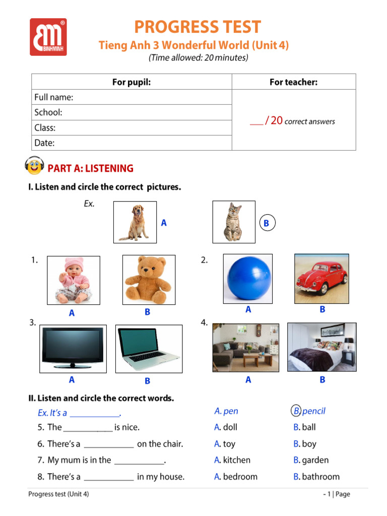 Grade 3 - Progress Test - Unit 4 (Easy) | PDF
