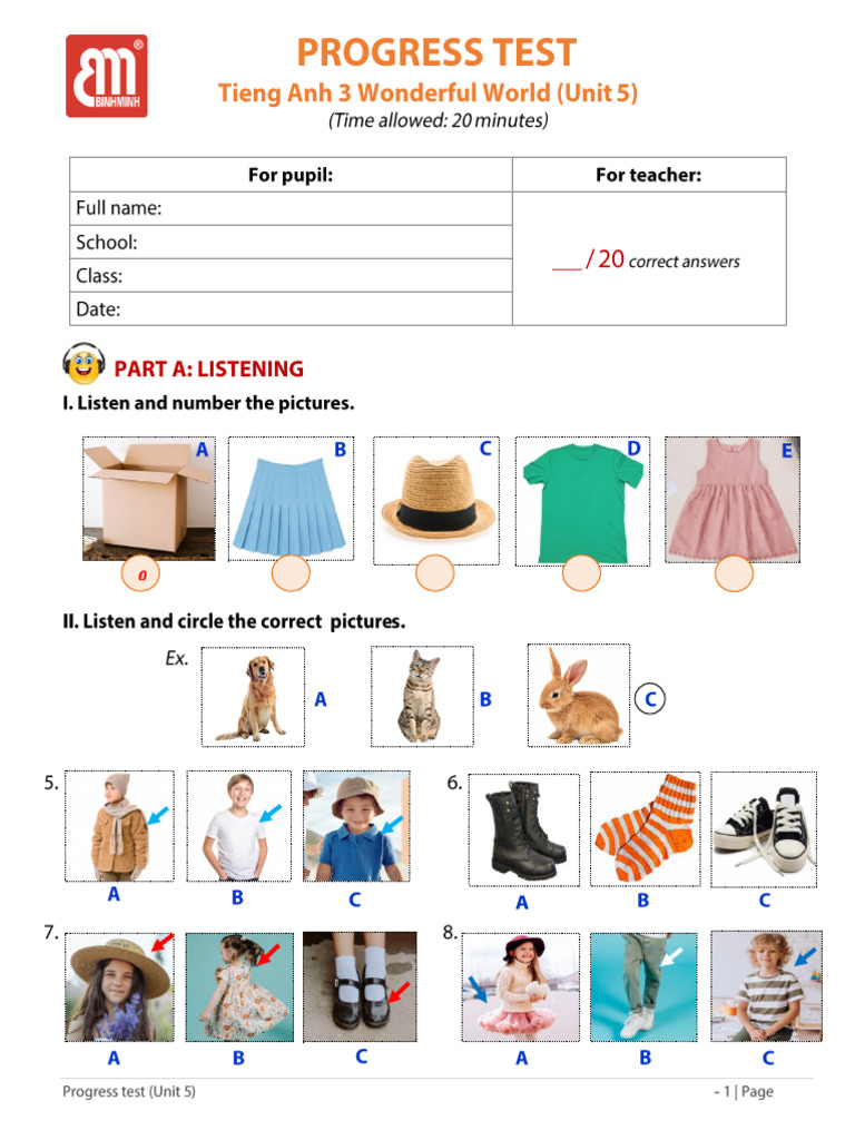 Grade 3 - Progress Test - Unit 5 (Easy) | PDF