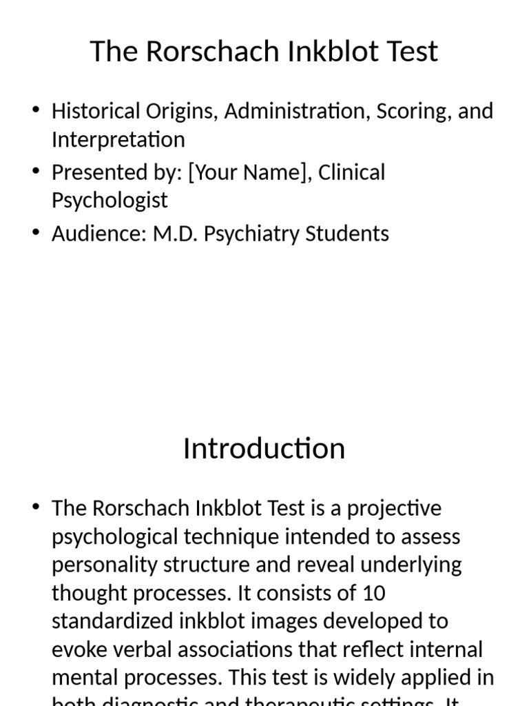Rorschach Test Presentation | PDF | Psychotherapy | Cognition