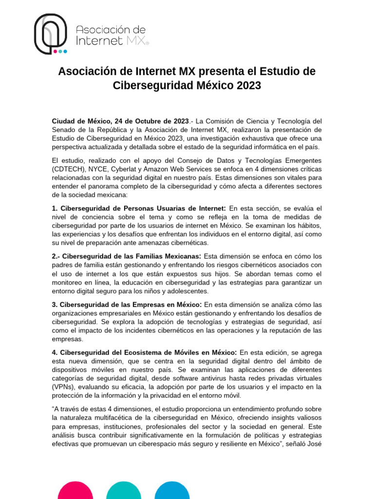 Comunicado de Prensa - Estudio Ciberseguridad - AIMX | PDF | La ...