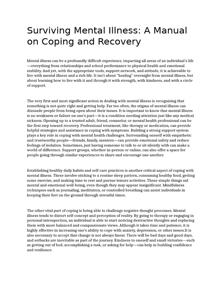 Coping Strategies for Mental Illness | PDF | Mental Disorder | Mental ...