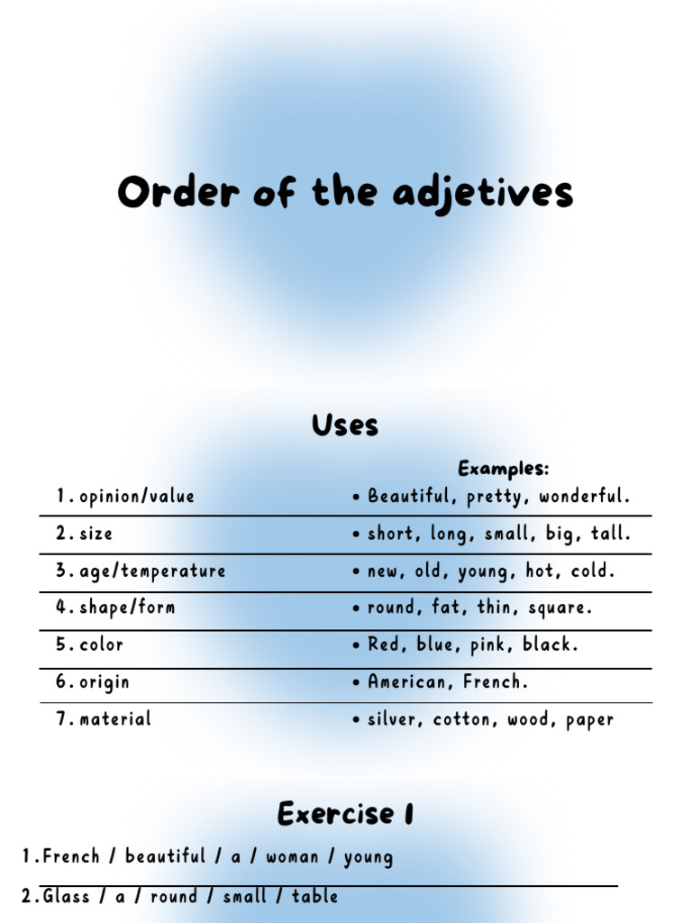 Adjective Order Guide with Examples | PDF