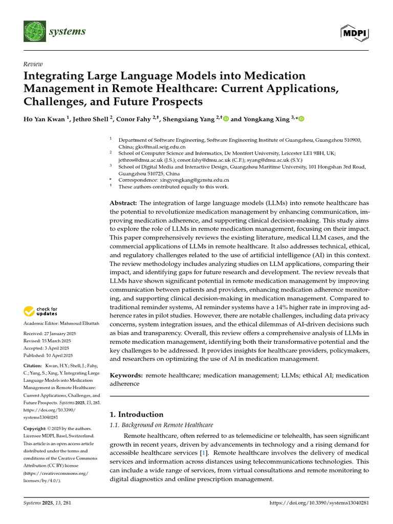 LLMs in Remote Medication Management | PDF | Artificial Intelligence ...