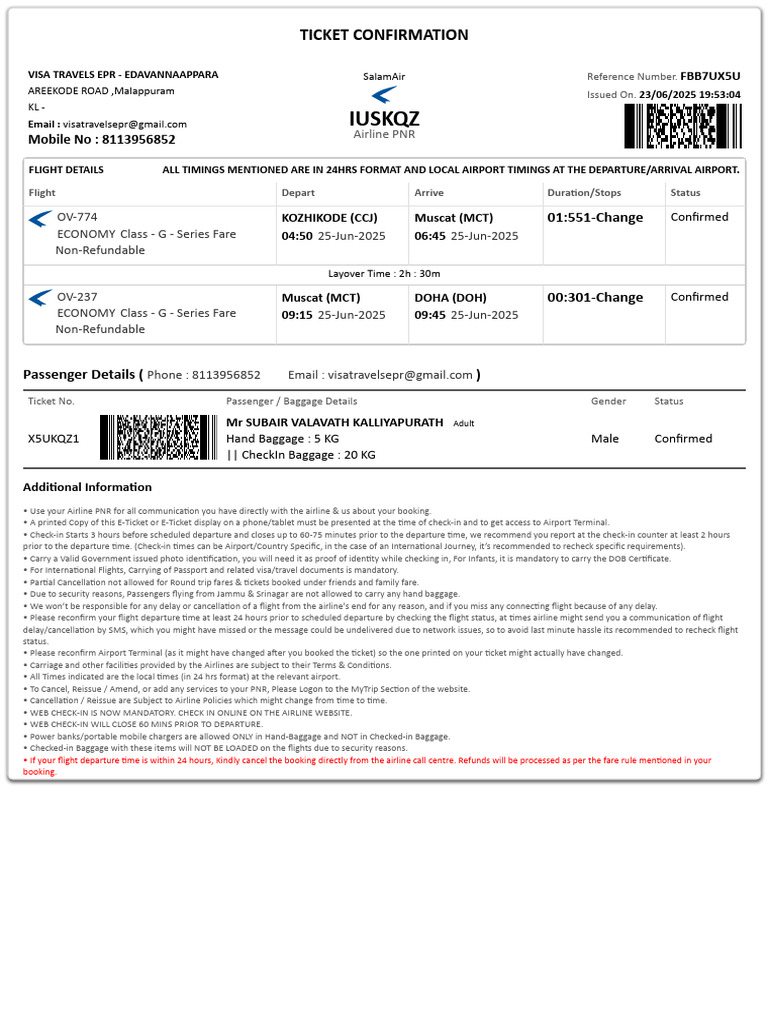 SalamAir Flight Ticket Confirmation | PDF | Transport | Aviation