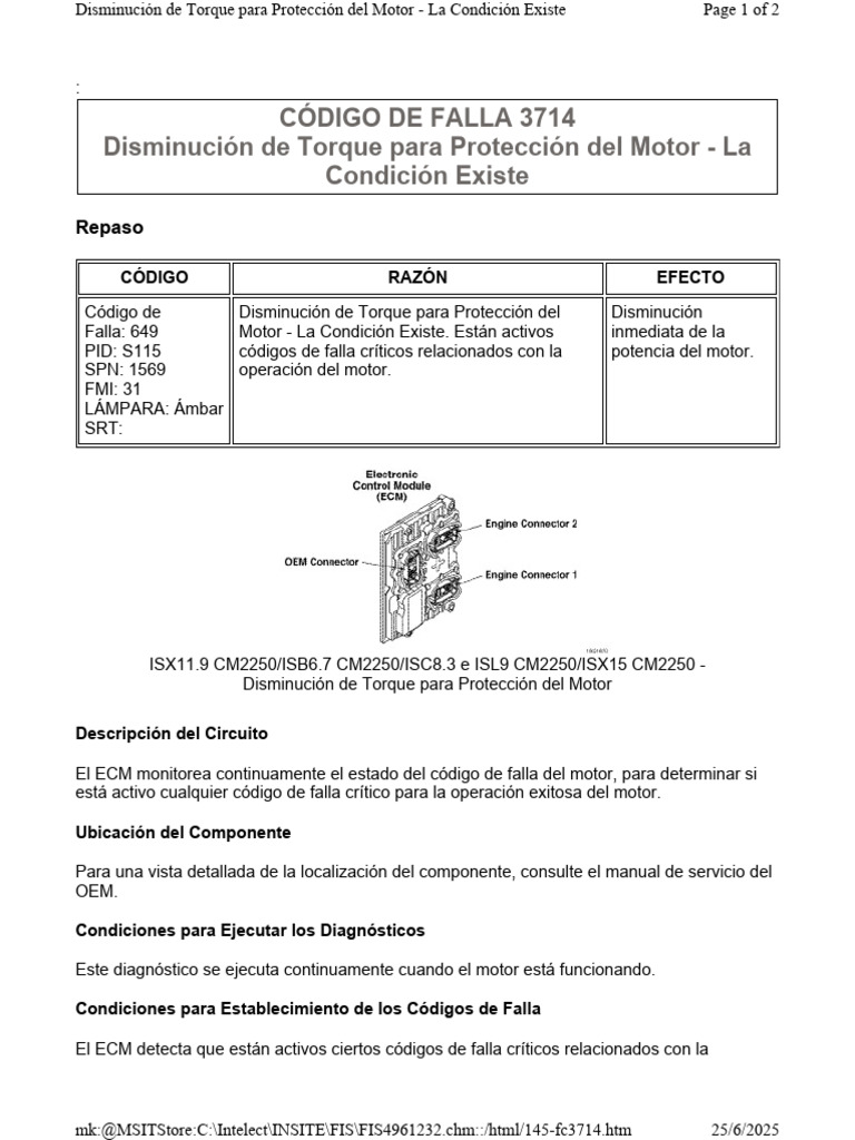 Código de Falla 3714 Cummins: Diagnóstico | PDF