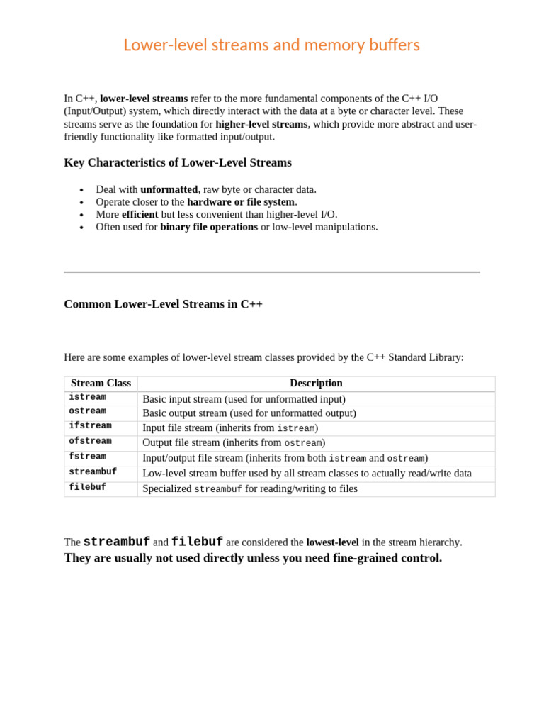 Lower-Level Streams and Memory Buffers | PDF | Input/Output | Computer File