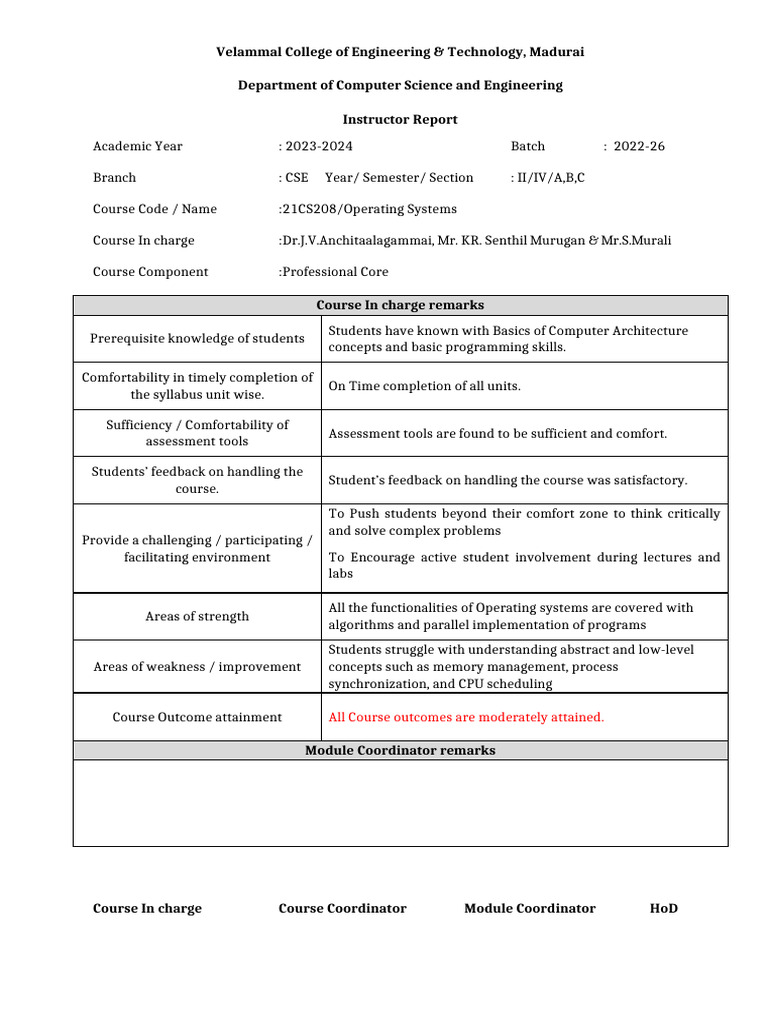 Instructor Report (Os Theory) | PDF