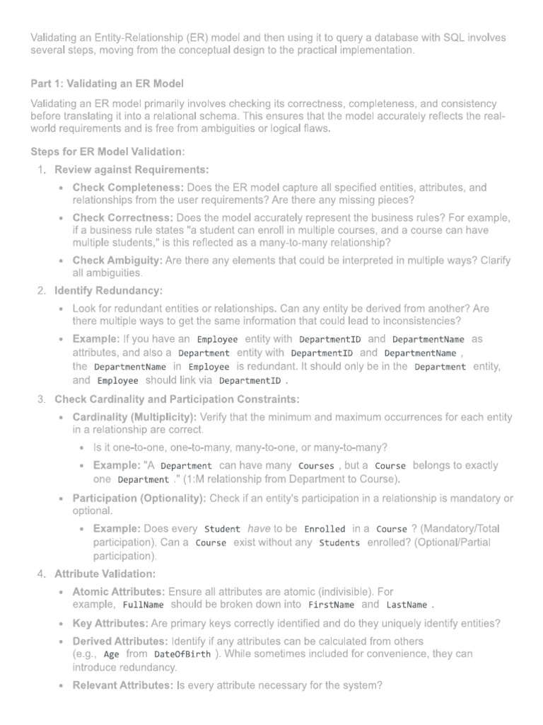 Example 2 - Database Design - From E-R Diagram To SQL Statements | PDF