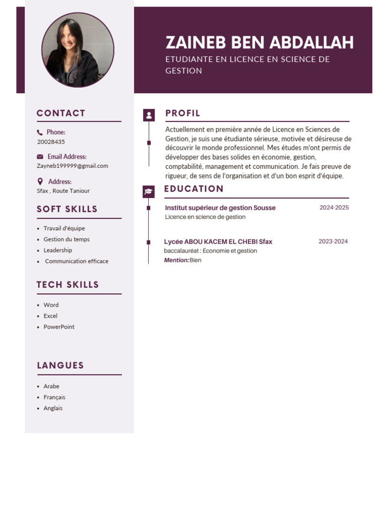 Profil d'étudiante en gestion | PDF