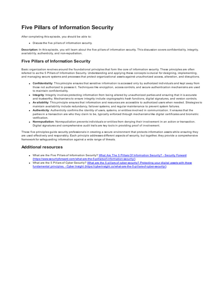 Five Pillars of Information Security | PDF | Information Security ...