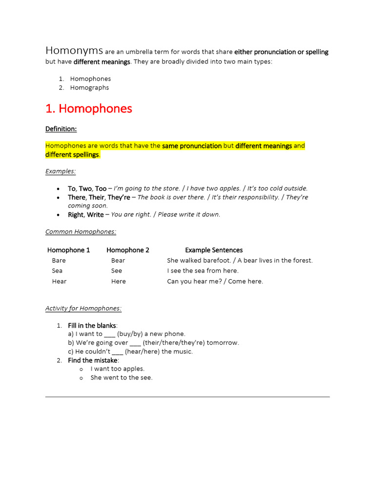 HOMONYMS | PDF | Verb | Linguistic Morphology