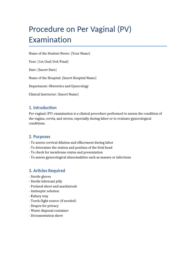 Per Vaginal Examination Procedure Guide | PDF
