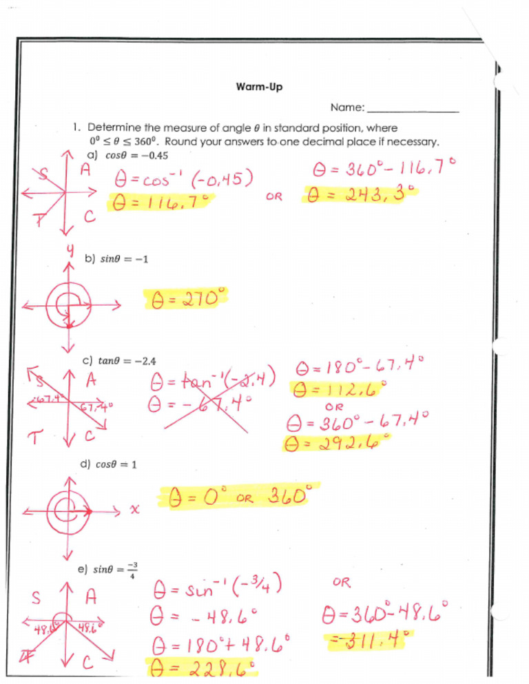 Trigonometry Warmup Exercise Pdf