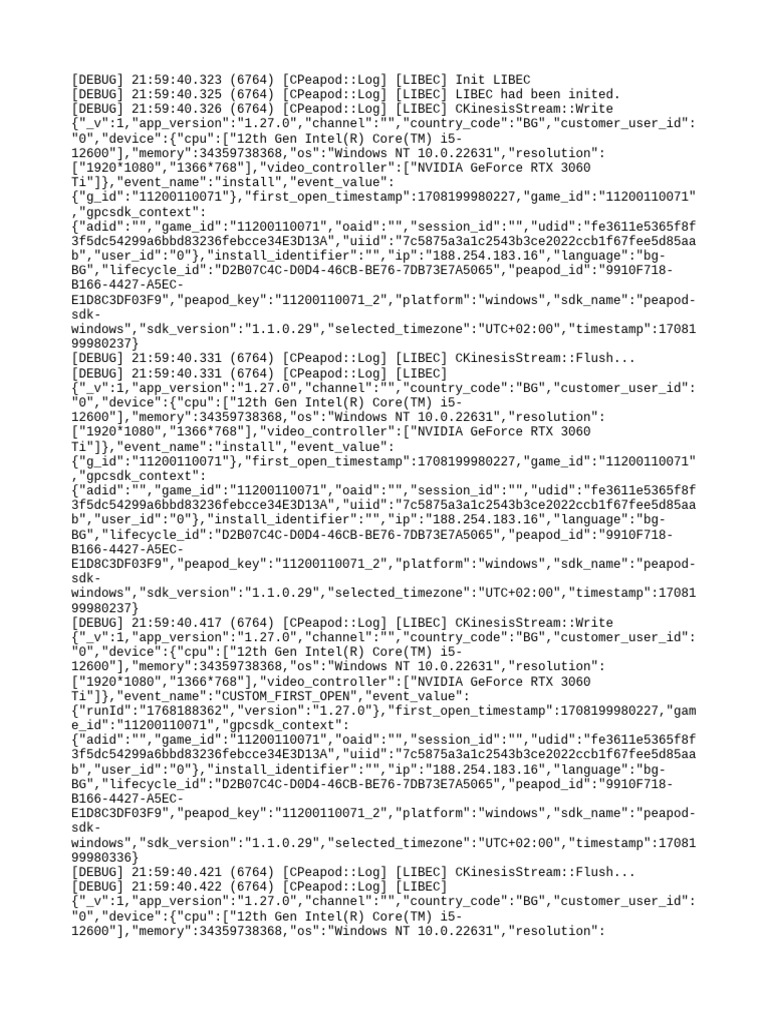 Peapod SDK Windows Debug Log | PDF | Windows Nt | Computer Architecture