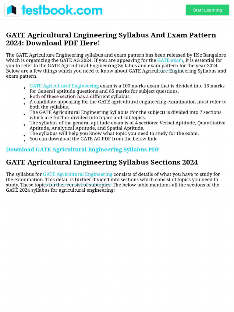 GATE Agricultural Engineering Syllabus and Exam Pattern 2024 - Download ...