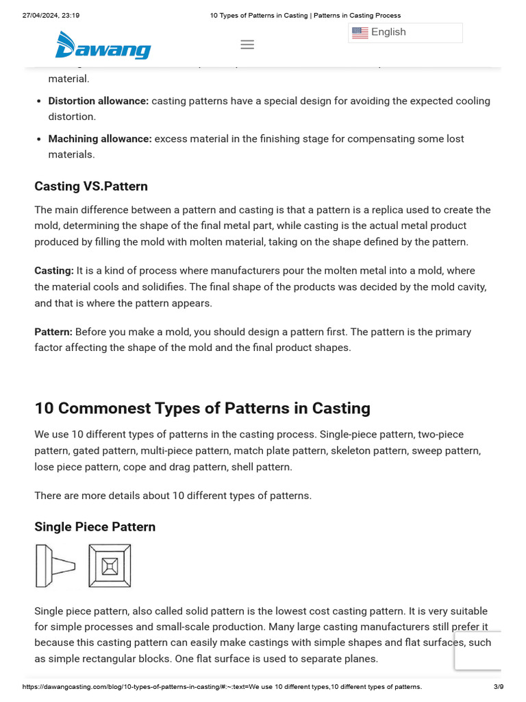 Types of Patterns in Sand Casting | PDF | Casting | Materials