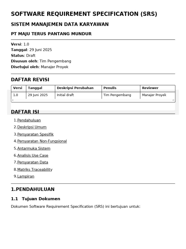 Software Requirement Specification (SRS) - Sistem Manajemen Data ...