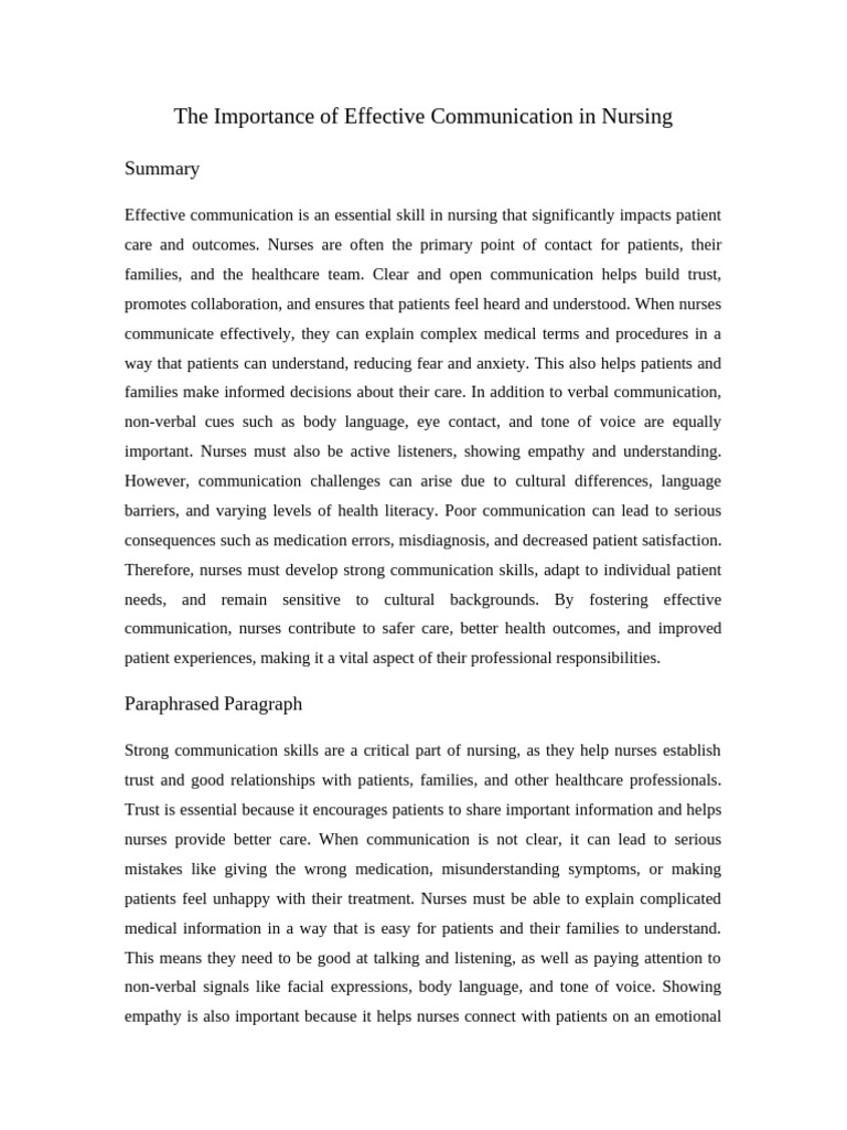 Effective Communication in Nursing | PDF | Communication | Nursing