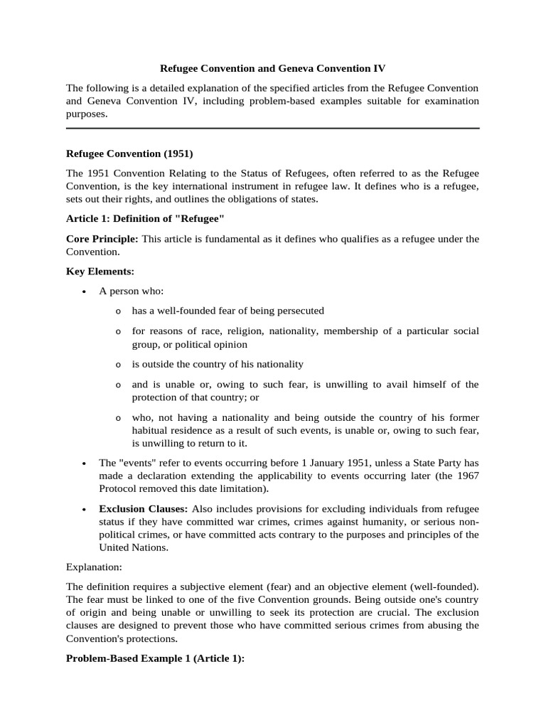 Refugee Convention Articles Explained | PDF | Military Occupation | Refugee