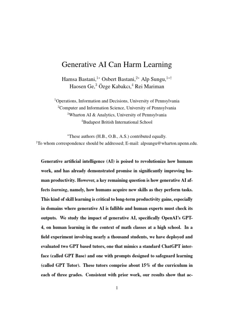 Generative AI's Impact on Learning | PDF | Artificial Intelligence ...