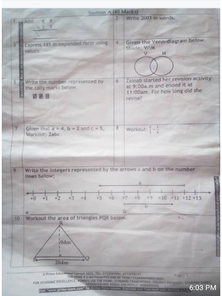 MTC P.6 Prime Eot 1 2025 | PDF