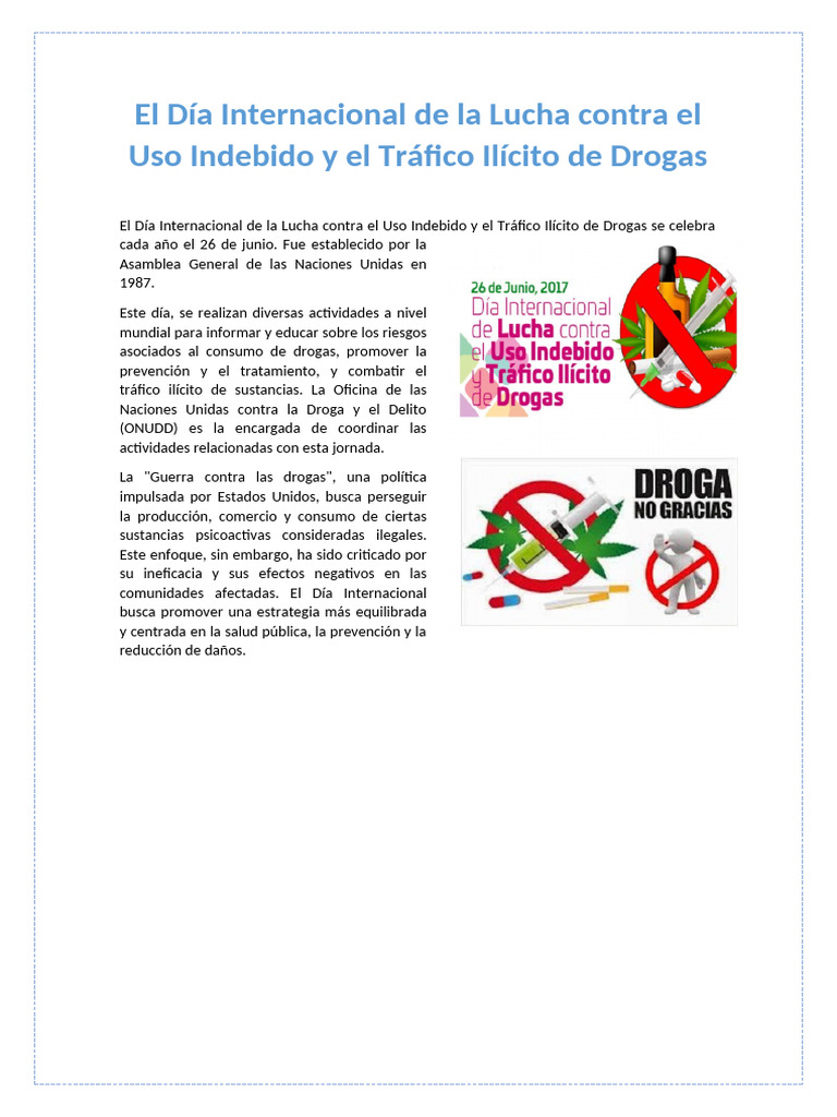 El Día Internacional de La Lucha Contra El Uso Indebido y El Tráfico ...