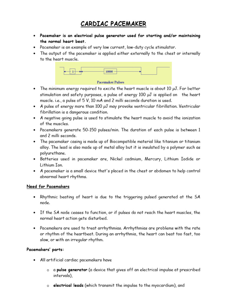 Overview of Cardiac Pacemakers | PDF | Artificial Cardiac Pacemaker | Heart
